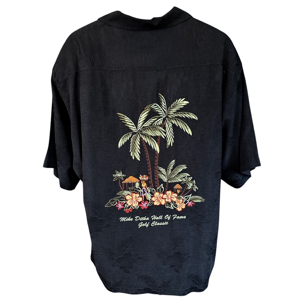 Vintage Mike Ditka Hall of Fame Golf Classic Black Silk Button Up Shirt, Size XL